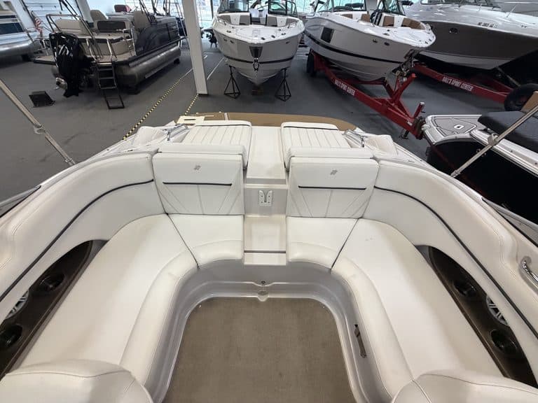 White Four Winns 220 Horizon boat interior at Hall's Sport Center.