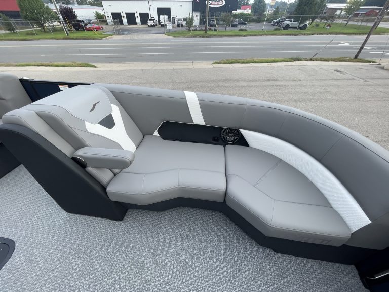 Comfortable boat seating with modern design at Hall's Sport Center.