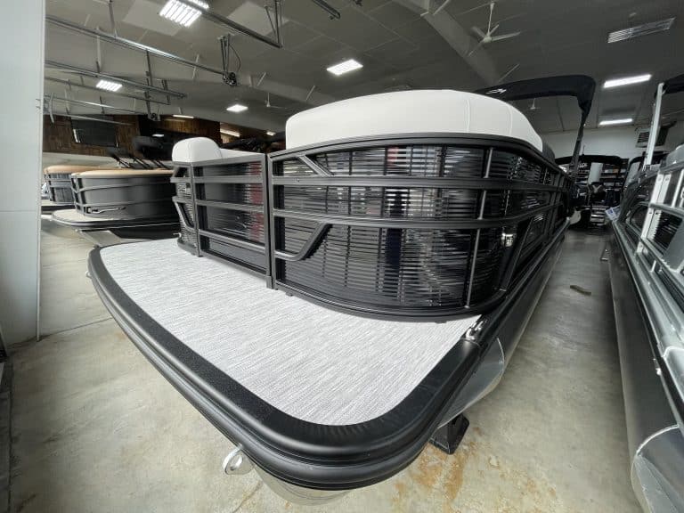 Bennington 22 S1SR pontoon boat displayed at Hall's Sport Center.