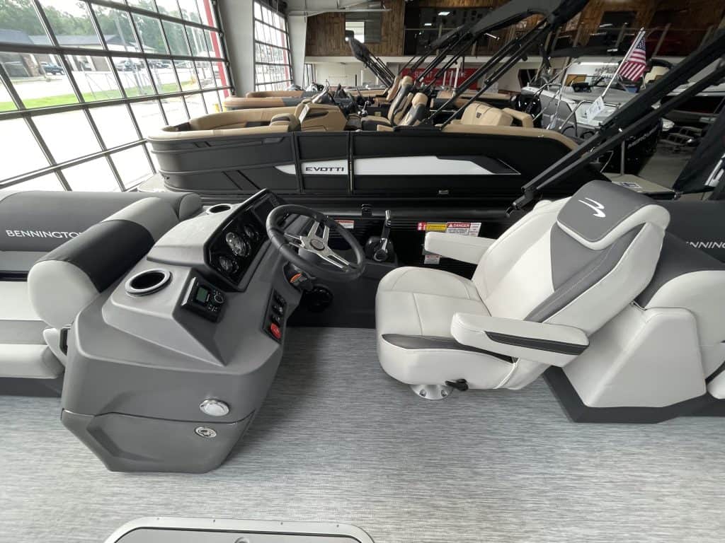 Bennington 22 S1SR pontoon boat on display at Hall's Sport Center.