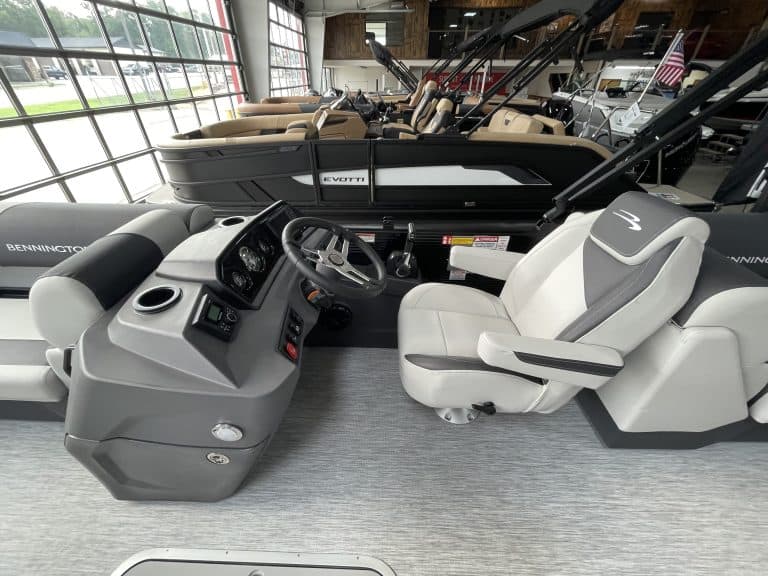 Bennington 22 S1SR pontoon boat on display at Hall's Sport Center.