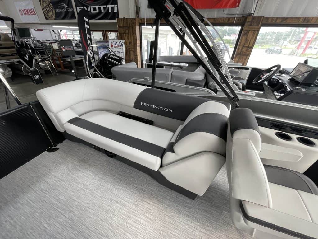 Bennington pontoon boat displayed at Hall's Sport Center for sale or demo.