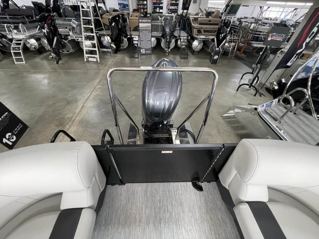 Bennington 22 S1SR pontoon boat displayed at Hall's Sport Center.