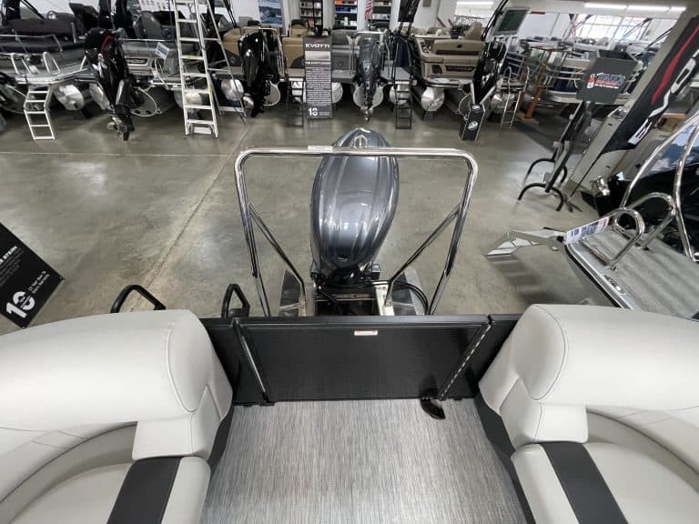 Bennington 22 S1SR pontoon boat displayed at Hall's Sport Center.