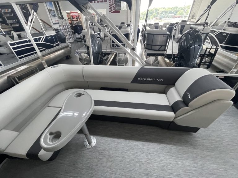 Bennington pontoon boat displayed at Hall's Sport Center for sale or demo.