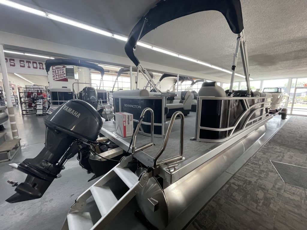 Bennington 20 S1L pontoon boat displayed at Hall's Sport Center.