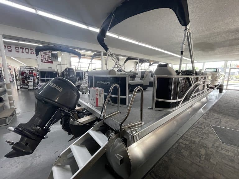 Bennington 20 S1L pontoon boat displayed at Hall's Sport Center.