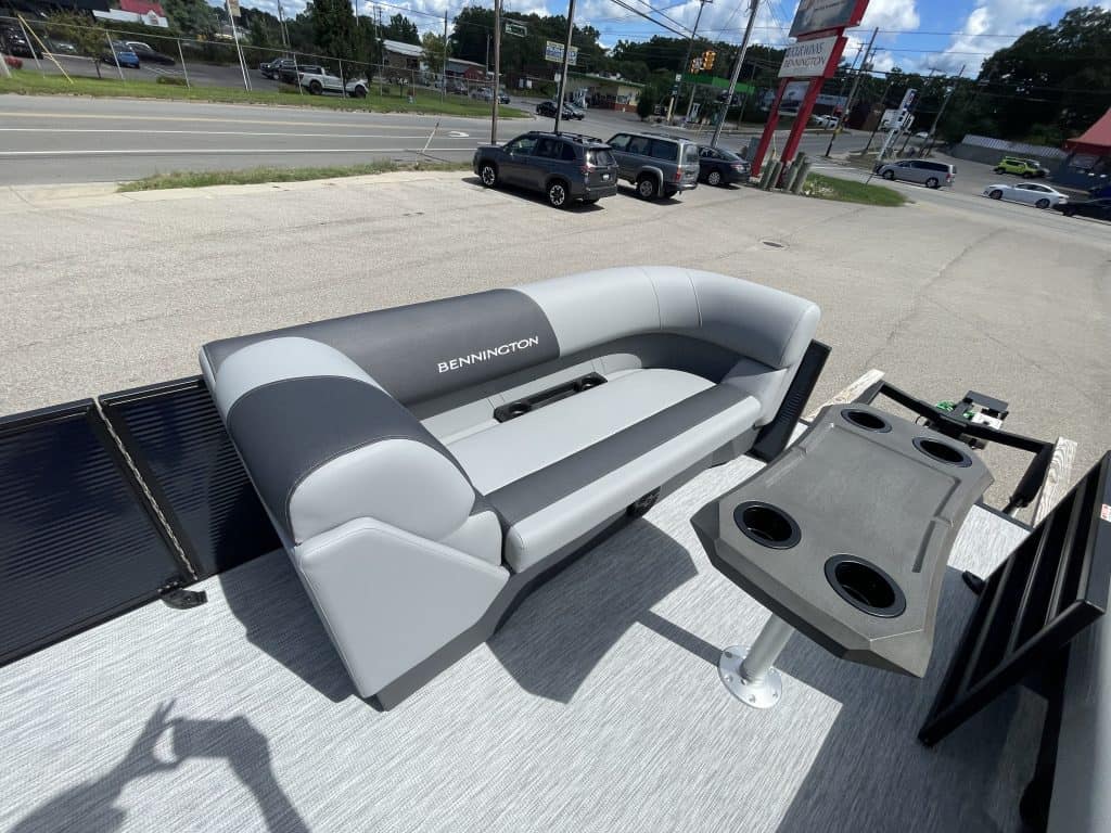 Bennington 22S1 SSR boat seating with cup holders and storage.