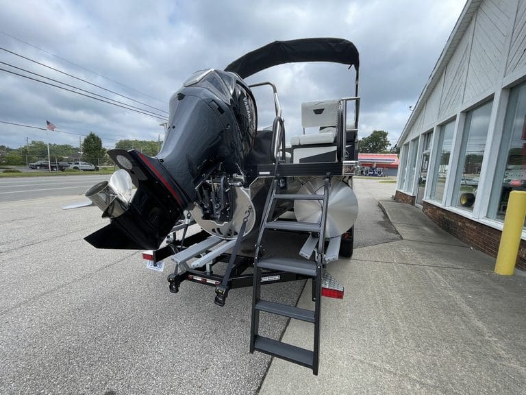 Powerful boat with outboard motor at Hall's Sport Center.