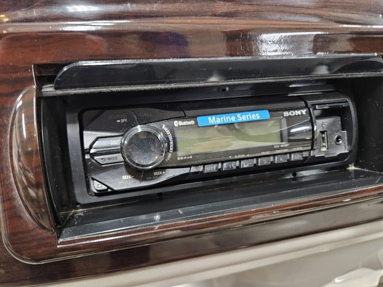 Sony Marine Series car stereo installed in vehicle dashboard.
