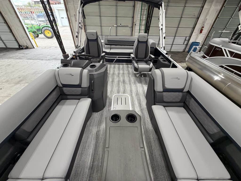 Bennington 23 SSB pontoon boat with spacious seating and modern design.