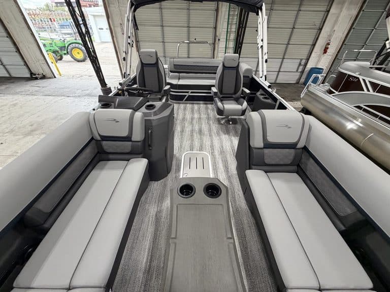 Bennington 23 SSB pontoon boat with spacious seating and modern design.