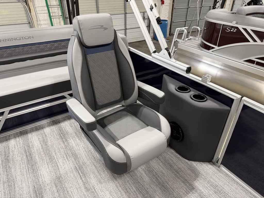 Comfortable boat seat on a Bennington 23 SSB pontoon boat.