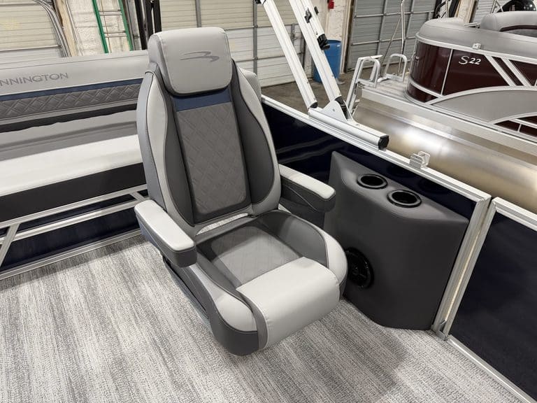Comfortable boat seat on a Bennington 23 SSB pontoon boat.