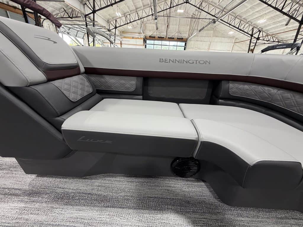 Bennington 22 SSR pontoon boat interior with luxurious seating and modern design.