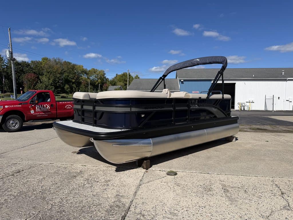 Bennington 20 SL pontoon boat at Hall's Sport Center.