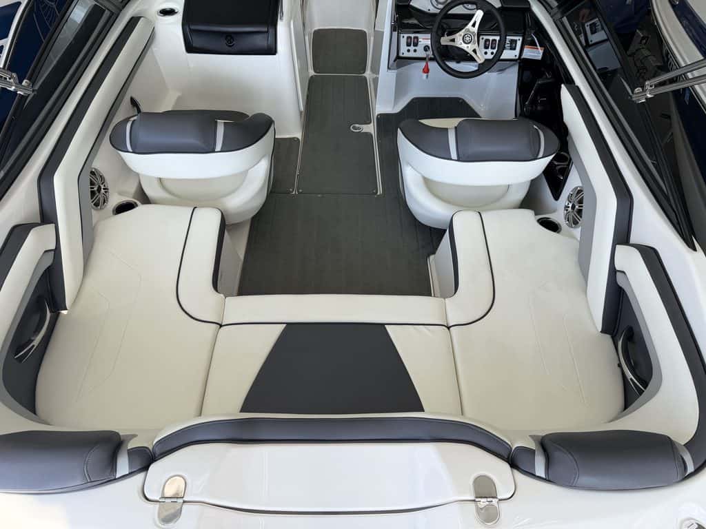 Interior of Yamaha Jet SX192 boat showing seating and steering area.