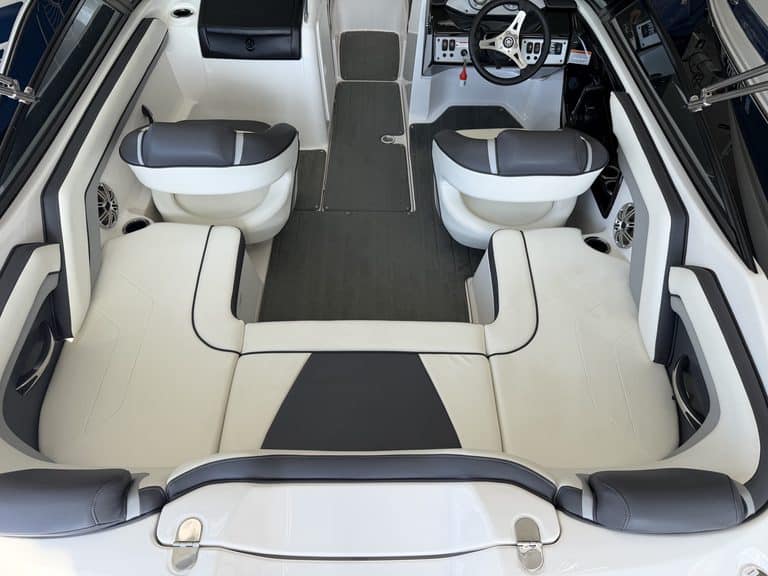 Interior of Yamaha Jet SX192 boat showing seating and steering area.