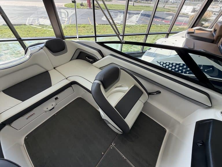 Close-up of Yamaha Jet SX192 boat cockpit and seating area.