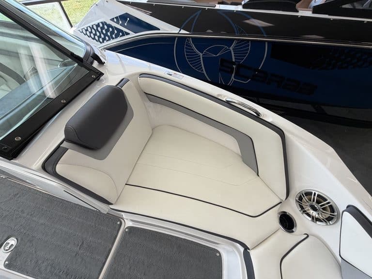 Close-up of the Yamaha Jet SX192 boat's interior seating and speaker system.