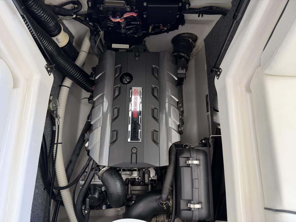 Close-up of Yamaha Jet SX192 engine inside boat.
