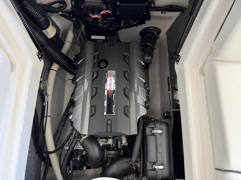 Close-up of Yamaha Jet SX192 engine inside boat.