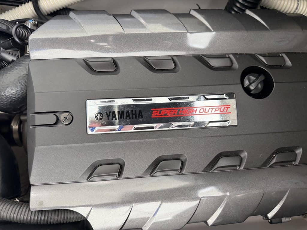 Close-up of Yamaha Jet SX192 engine with Super High Output label.