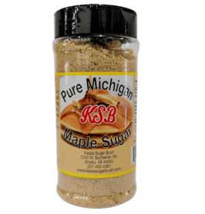 Kasza Maple Sugar Bush in a clear jar with label, close-up view.