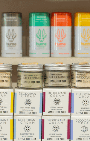 deodorant products stacked on shelf