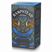 Hampstead Organic Indian Chai Tea box with traditional design and vibrant colors.