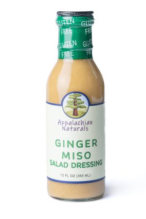 Ginger Miso Salad Dressing bottle with gluten-free label and natural ingredients.