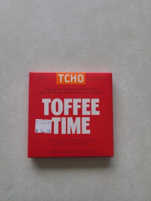 TCHO Toffee Time 3pk chocolate bar on a neutral background.