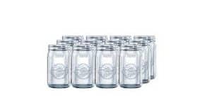 Set of eight Azure quart wide mouth canning jars with lids and bands.