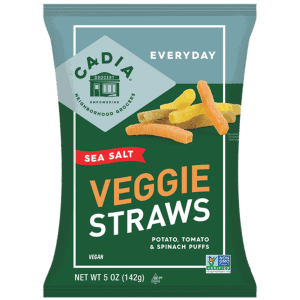 Healthy Roots Veggie Straws with potato, tomato, and spinach flavor, 5oz package.