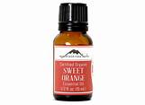 Pure sweet orange essential oil in a small amber bottle with black cap.