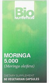 Moringa 5000mg dietary supplement bottle with green label.