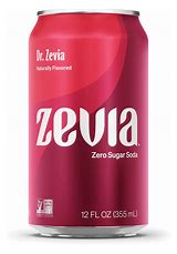 Zevia 12oz zero sugar soda can on a white background.