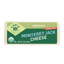 Organic Monterey Jack cheese block from Healthy Roots with clear labeling.
