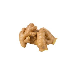 Fresh yellow organic ginger root on white background.