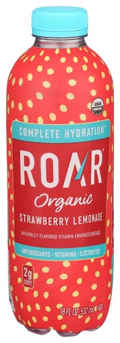 Organic strawberry lemonade drink with hydration benefits and antioxidants.