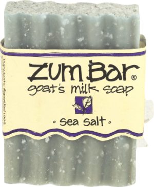 Goat milk soap with sea salt from Zum Bar, natural skincare product.