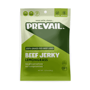 Healthy Roots Lemongrass Beef Jerky with grass-fed beef and natural ingredients.