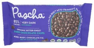 Organic dark chocolate chips for baking and snacking.