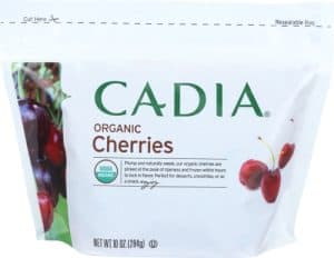 Organic cherries in resealable bag for healthy snacking and recipes.