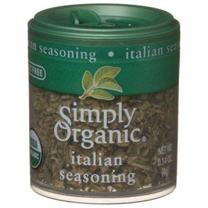 Organic Italian seasoning in a green container for cooking and flavoring.