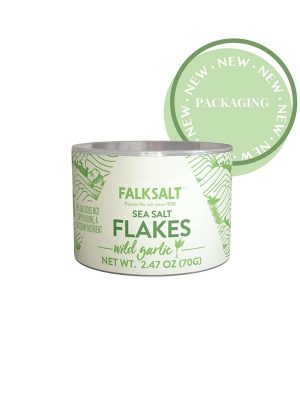 Falksalt Wild Garlic Salt Flakes in packaging for healthy cooking.