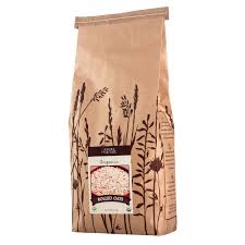 Organic gluten-free rolled oats in a brown paper bag with botanical design.