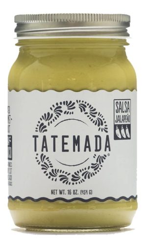 Tatemada Jalapeno Salsa jar with label, 16 oz size, spicy flavor.