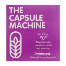 Capsule Machine O for filling capsules with powdered herbs and vitamins.