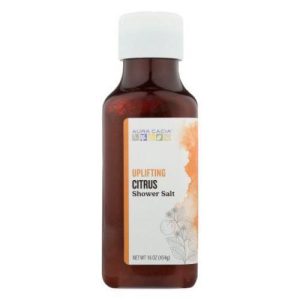 Aura Cacia Citrus Shower Salt for uplifting bath experience.